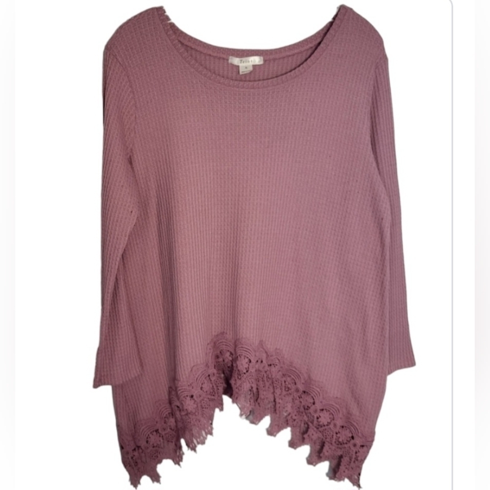 Teint Pink Textured Sweater with Crochet Bottom Women's Size XL